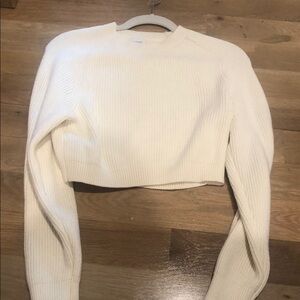 La Hearts Cream Cropped Ribbed Hoodie